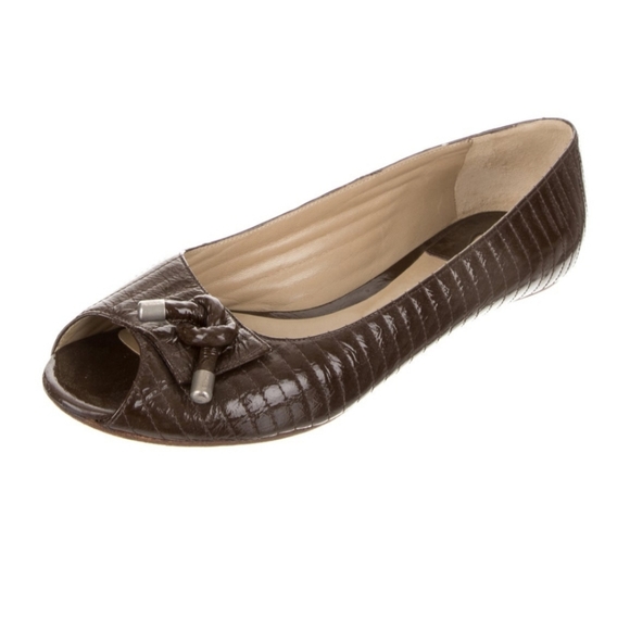 SOLD-Designer CHLOE brown quilted peep toe flat - Picture 2 of 5